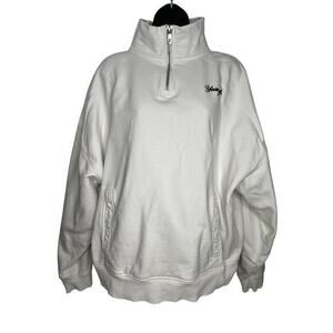 YOUNGLA Quarter Zip Hoodie Pockets Cream Heavy Size Medium